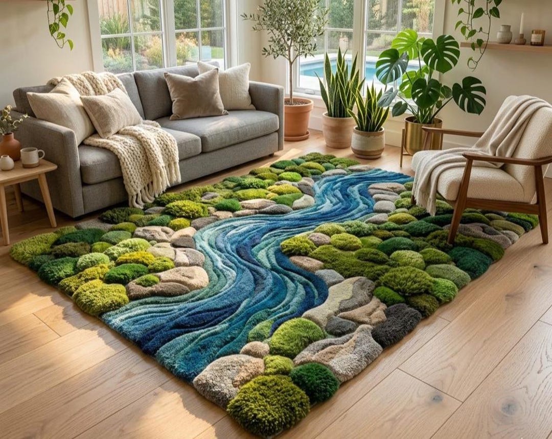 Hand Tufted 3D Moss Rug | Stepping Stones Nature Inspired Area Rug ...