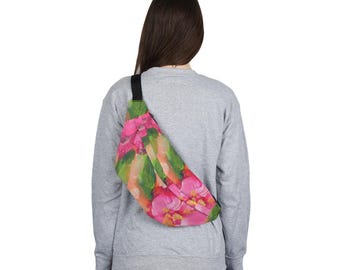 Pink Watercolor Floral Large Fanny Pack | Floral Pattern Waist Bag