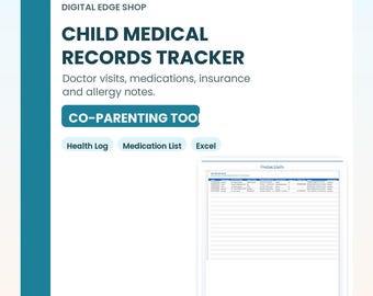 Child Medical Records Tracker | Co-Parenting Health Log | Kids Doctor Visit Spreadsheet Google Sheets Excel