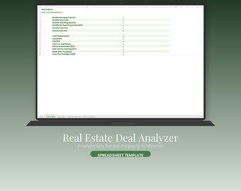 Real Estate Deal Analyzer Spreadsheet: Rental Property Investment ROI Calculator (Digital Download)