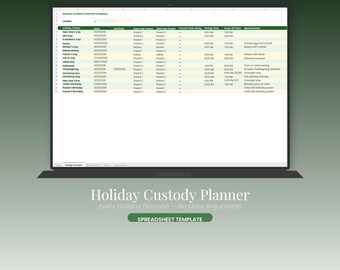 Holiday Custody Planner | Co-Parenting Schedule Template | Shared Custody Calendar | Google Sheets Excel