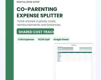 Co-Parenting Expense Splitter | Google Sheets Shared Custody Cost Tracker | Divorce Budget Spreadsheet Template