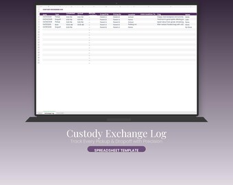 Custody Exchange Log | Pickup Dropoff Tracker for Co-Parents | Custody Schedule Punctuality Spreadsheet