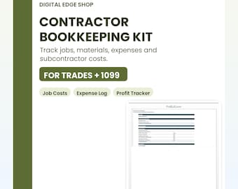 Contractor Bookkeeping Kit | Construction Business Expense Tracker | 1099 Subcontractor Accounting Spreadsheet