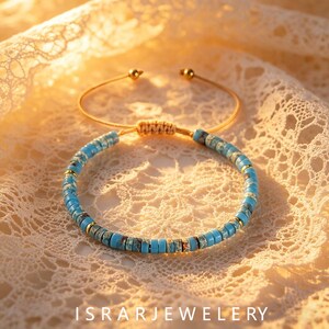 Blue Emperor Stone Beaded Bracelet, Adjustable Boho Woven Natural Stackable Bracelet