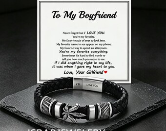 To My Boyfriend Custom Engraved Bracelet Steel Vintage Multi Layer Maple Leaf Magnetic Gift for Him