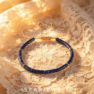 4x2mm Lapis Lazuli Beaded Bracelet, Adjustable Boho Woven Natural Stone Stackable Bracelet, 16.5-28cm