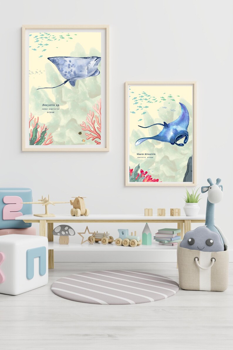 Whale Shark Manta Ray Stingray Ocean Art Prints, Marine Life Poster Set ...