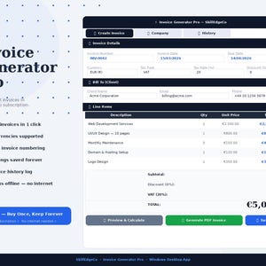 Invoice Generator Pro | Windows Desktop App | PDF Invoice Software | Freelancer Invoicing Tool | No Subscription | Instant Download