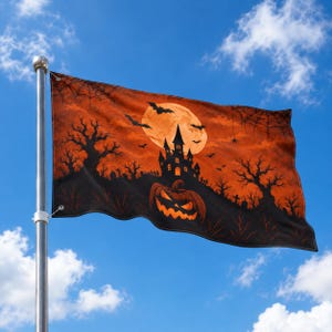 Halloween Flag, Haunted House Flag, Gothic Castle Decor, Pumpkin lovers,Spooky Outdoor Decoration,Full Moon,Bat lovers gift,Fall Porch Decor