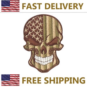 Skull USA Embroidered Patch, Dirty-Green Morale Tactical Gear (2x3.5 Inches)
