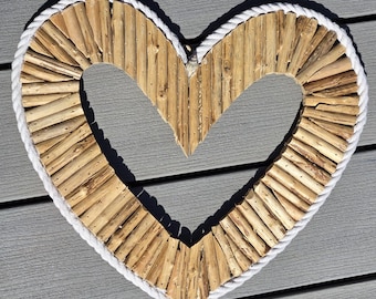 Hanging Driftwood Heart with Rope Border