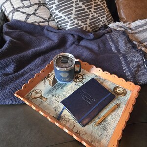 Nautical Wooden Serving Tray with Vintage Ship Map Design image 2