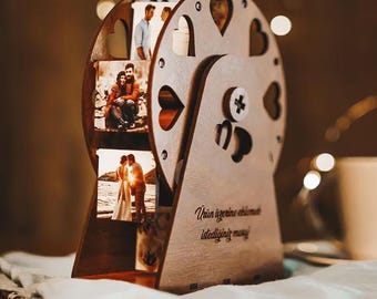 Custom Photo Ferris Wheel Gift, Personalized Laser Engraved Wooden Message Wheel, Romantic Anniversary Gift for Him Her, Couple Keepsake