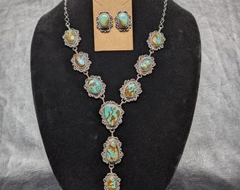 Collar colgante tipo lariat turquesa Native Handmade #8 firmado por Freda Martinez