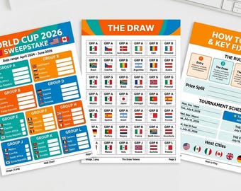 2026 White World Cup Sweepstake Kit | 48 Team Printable Chart, Flags (Digital Download)