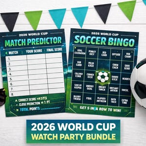 2026 WM-Uhr-Party-Bundle | 48 Flaggen Wimpelkette, Fußball Bingo, Tipp Karten Digitaler Download