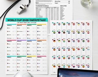 Kit para la lotería del Mundial 2026 / Tabla imprimible de 48 equipos, banderas (descarga digital)