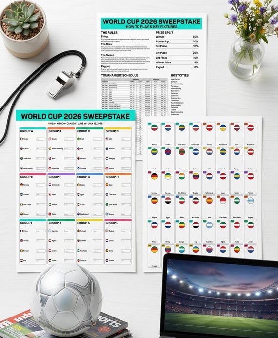 2026 Black World Cup Sweepstake Kit | 48 Team Printable Chart, Flags (Digital Download)