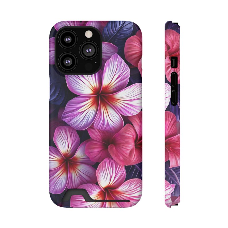 Funda para teléfono con estampado floral de plumeria rosa y tarjetero / Ranura para tarjeta con diseño de flor tropical imagen 12