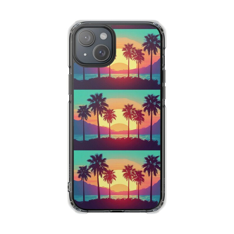 Retro Sunset Palm Trees iPhone Case | Clear Magnetic Impact Case image 13