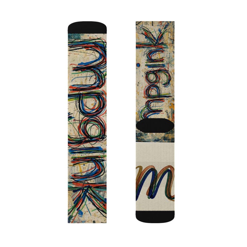 mpgink Graffiti Script Socks | Colorful Scribble Art Crew Socks image 3