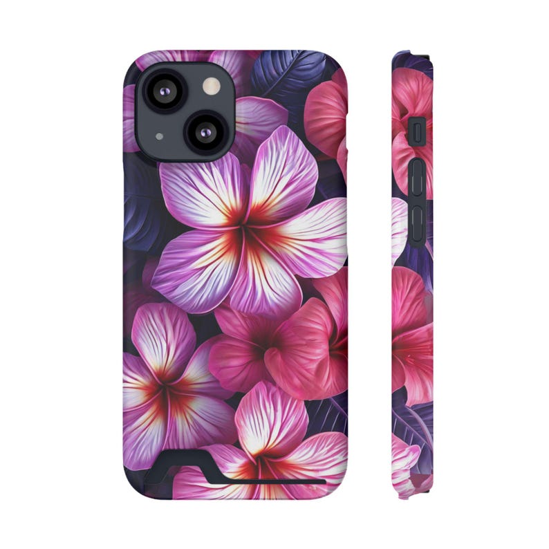Funda para teléfono con estampado floral de plumeria rosa y tarjetero / Ranura para tarjeta con diseño de flor tropical imagen 10
