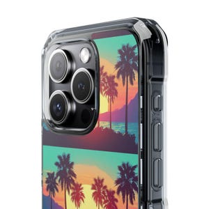 Retro Sunset Palm Trees iPhone Case | Clear Magnetic Impact Case image 10