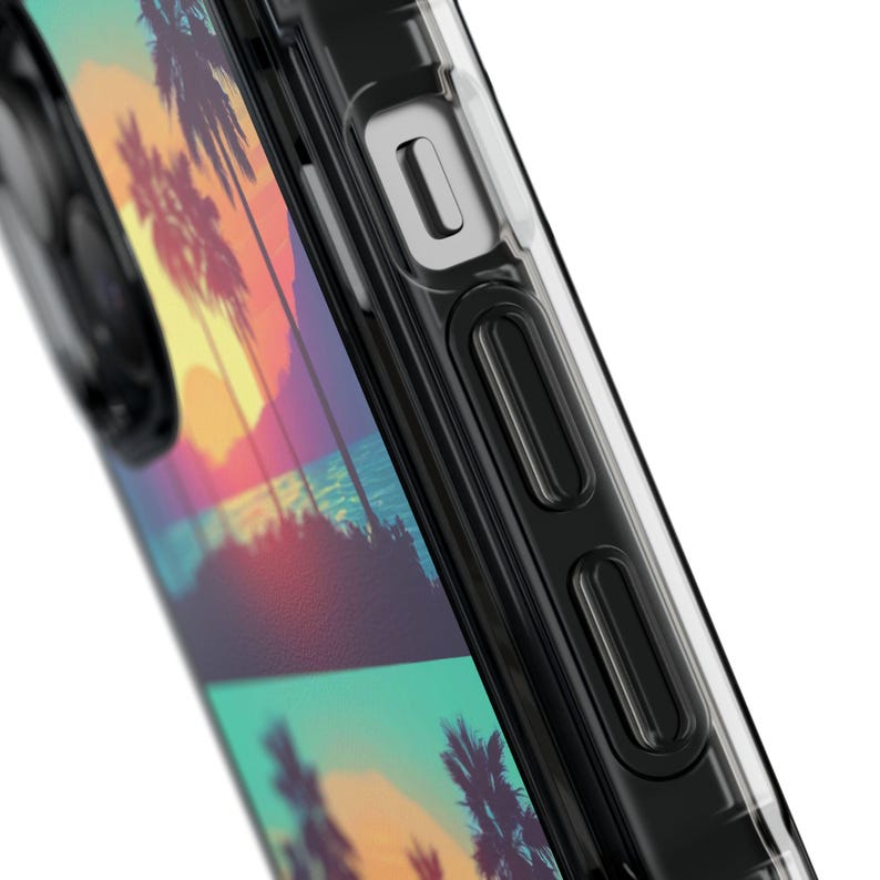 Retro Sunset Palm Trees iPhone Case | Clear Magnetic Impact Case image 17