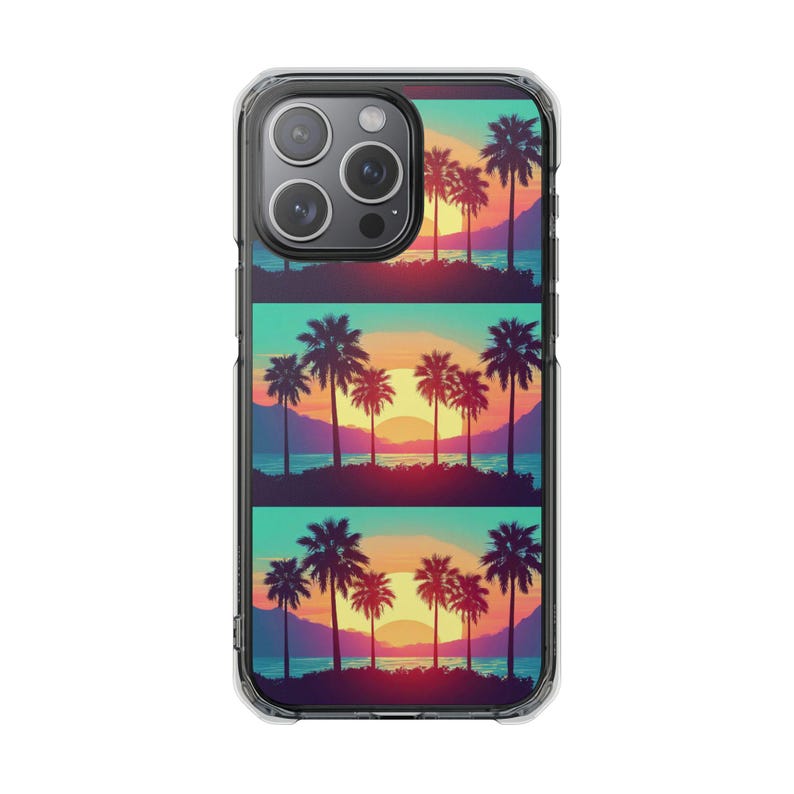 Retro Sunset Palm Trees iPhone Case | Clear Magnetic Impact Case image 19