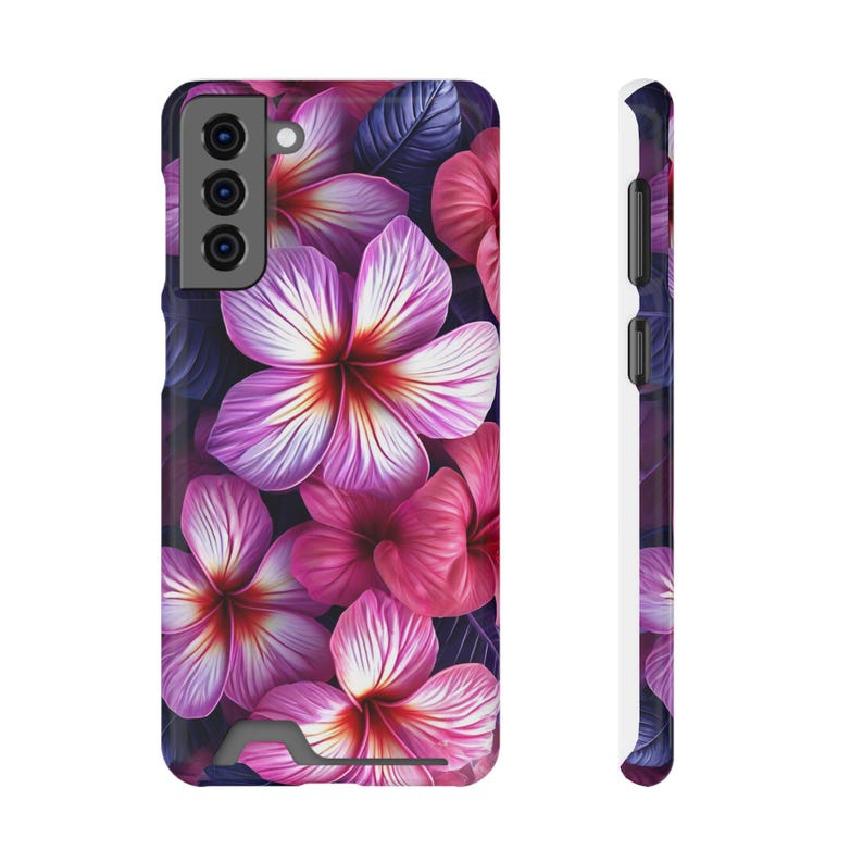 Funda para teléfono con estampado floral de plumeria rosa y tarjetero / Ranura para tarjeta con diseño de flor tropical imagen 17