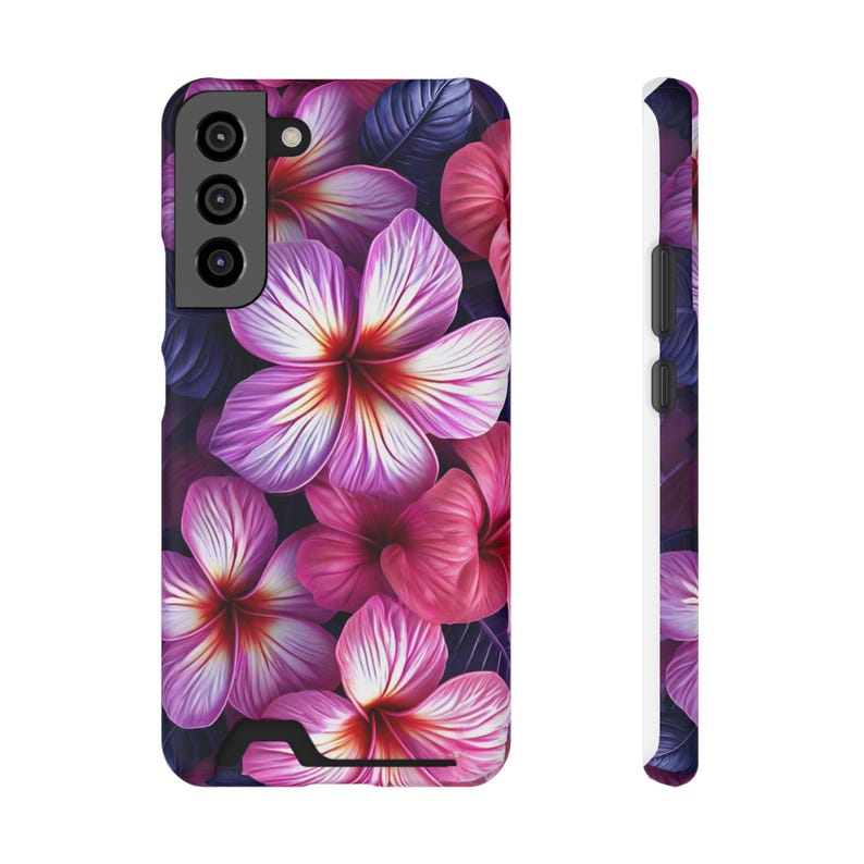Funda para teléfono con estampado floral de plumeria rosa y tarjetero / Ranura para tarjeta con diseño de flor tropical imagen 4