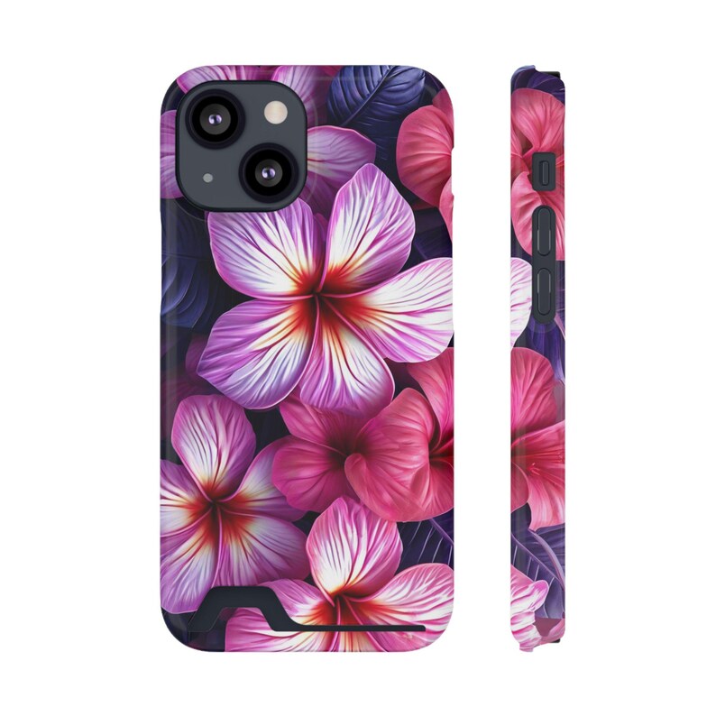 Funda para teléfono con estampado floral de plumeria rosa y tarjetero / Ranura para tarjeta con diseño de flor tropical imagen 9