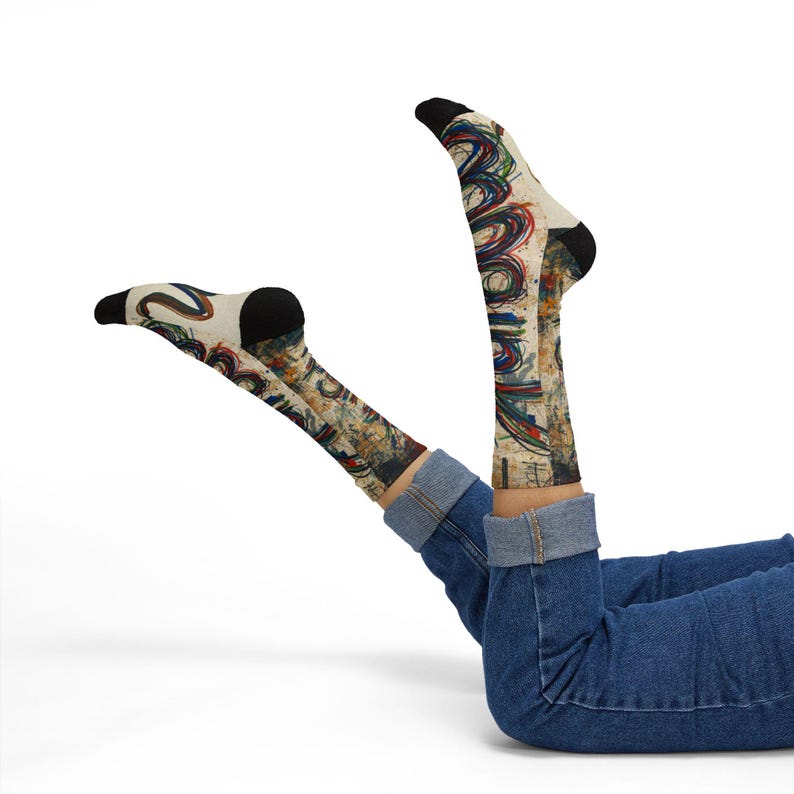 mpgink Graffiti Script Socks | Colorful Scribble Art Crew Socks image 8