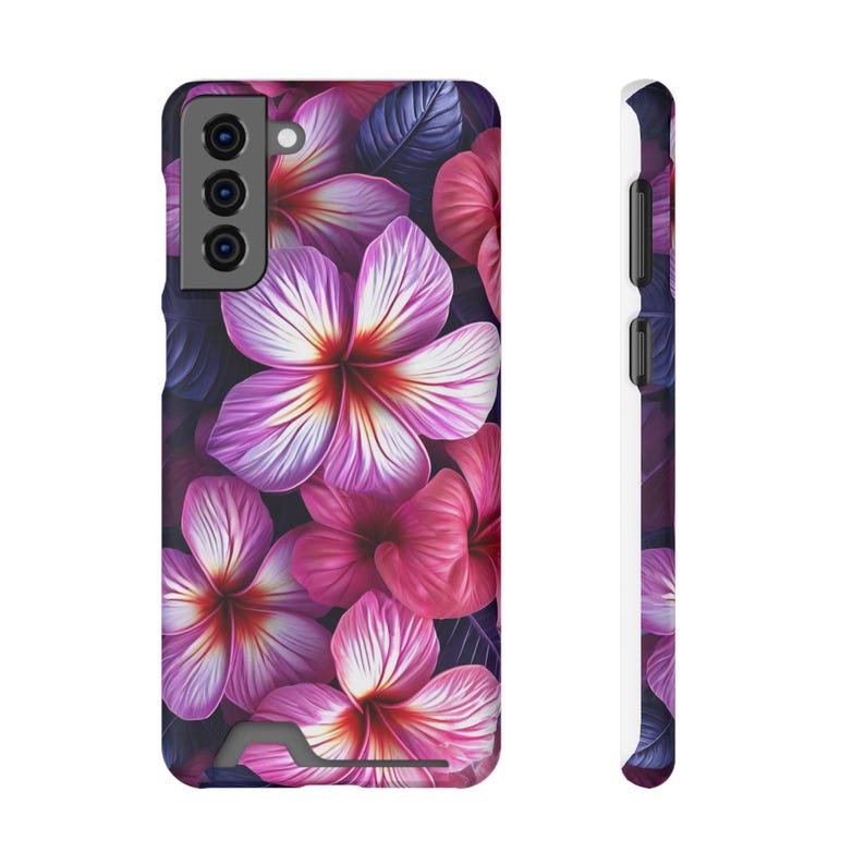 Funda para teléfono con estampado floral de plumeria rosa y tarjetero / Ranura para tarjeta con diseño de flor tropical imagen 18