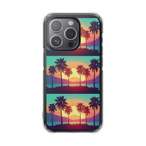 Retro Sunset Palm Trees iPhone Case | Clear Magnetic Impact Case image 7