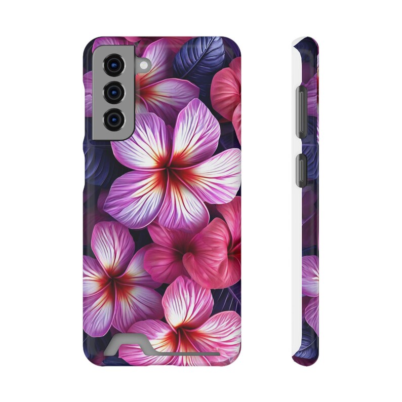 Funda para teléfono con estampado floral de plumeria rosa y tarjetero / Ranura para tarjeta con diseño de flor tropical imagen 15