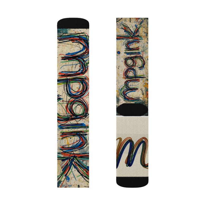 mpgink Graffiti Script Socks | Colorful Scribble Art Crew Socks image 13