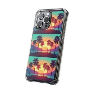 Retro Sunset Palm Trees iPhone Case | Clear Magnetic Impact Case image 20