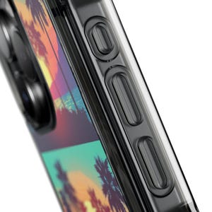 Retro Sunset Palm Trees iPhone Case | Clear Magnetic Impact Case image 11