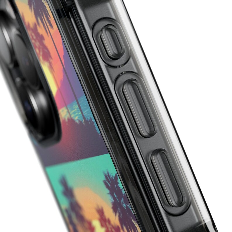Retro Sunset Palm Trees iPhone Case | Clear Magnetic Impact Case image 11