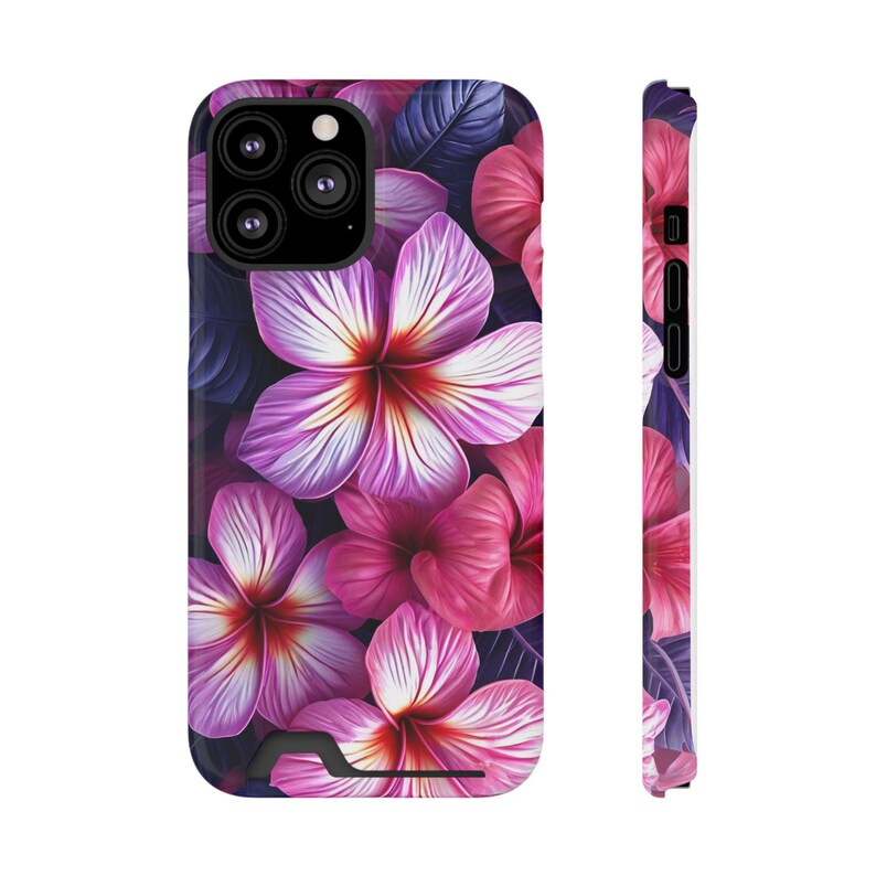 Funda para teléfono con estampado floral de plumeria rosa y tarjetero / Ranura para tarjeta con diseño de flor tropical imagen 13