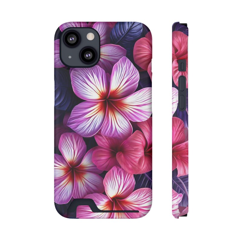 Funda para teléfono con estampado floral de plumeria rosa y tarjetero / Ranura para tarjeta con diseño de flor tropical imagen 8