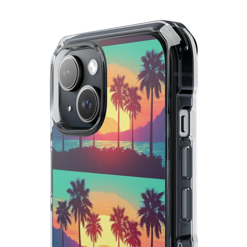 Retro Sunset Palm Trees iPhone Case | Clear Magnetic Impact Case image 4