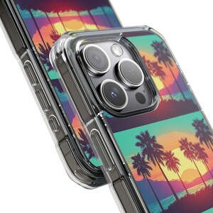 Retro Sunset Palm Trees iPhone Case | Clear Magnetic Impact Case image 9