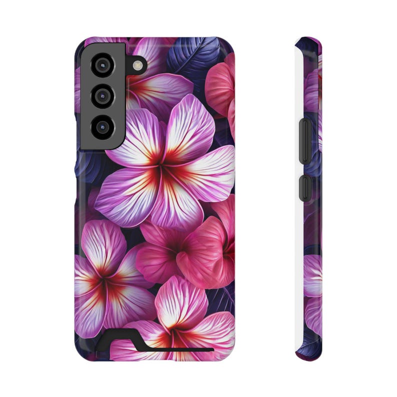 Funda para teléfono con estampado floral de plumeria rosa y tarjetero / Ranura para tarjeta con diseño de flor tropical imagen 19