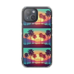 Retro Sunset Palm Trees iPhone Case | Clear Magnetic Impact Case image 1