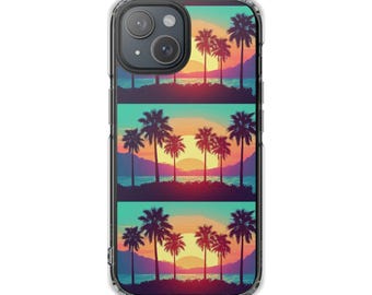 Retro Sunset Palm Trees iPhone Case | Clear Magnetic Impact Case