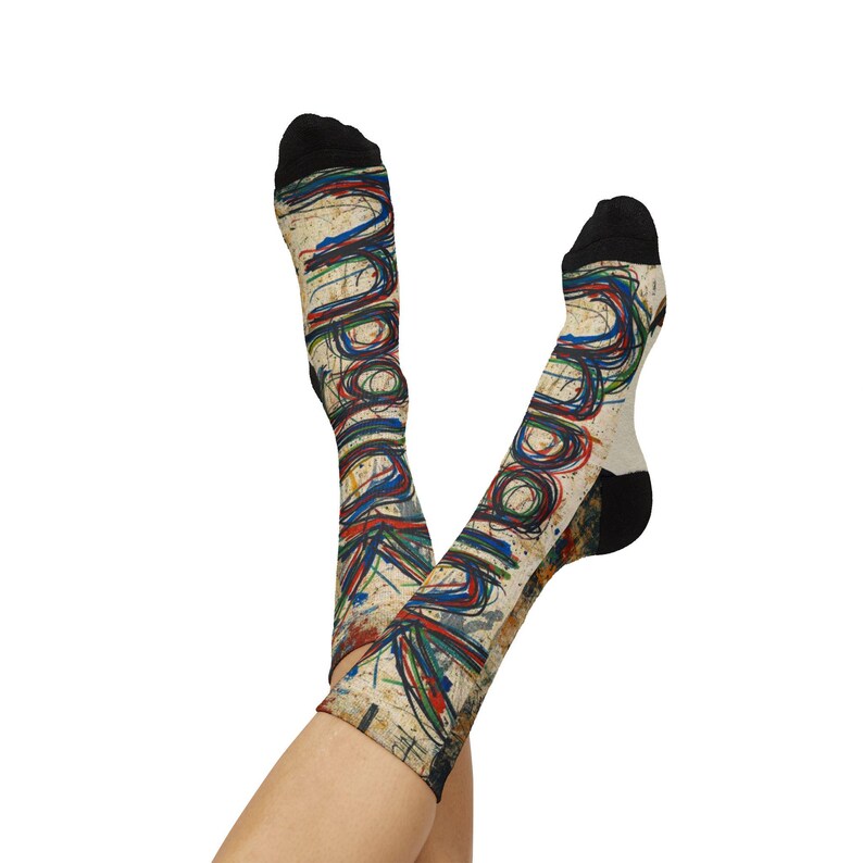 mpgink Graffiti Script Socks | Colorful Scribble Art Crew Socks image 6