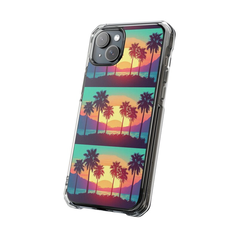 Retro Sunset Palm Trees iPhone Case | Clear Magnetic Impact Case image 14